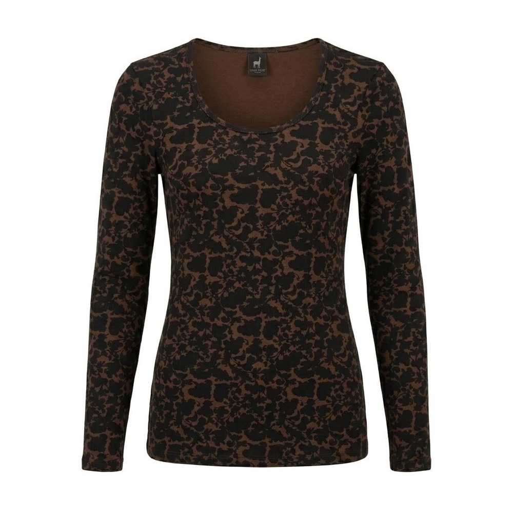 Peruvian Connection Brown‎ Damask Pima Cotton Spandex Scoop Neck Top Small - CJ